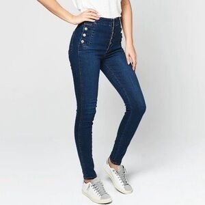 J Brand Natasha sky high rise exposed button stretch jeans 30